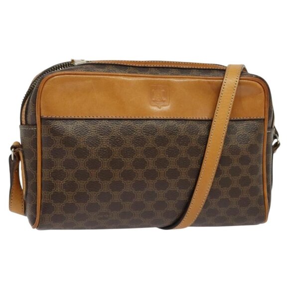 CELINE Macadam Canvas Shoulder Bag PVC Leather Brown Gold Auth - Picture 2 of 16